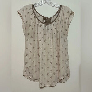 Lauren Conrad Top Blouse. Cream Brown Polka dots and Bows Medium